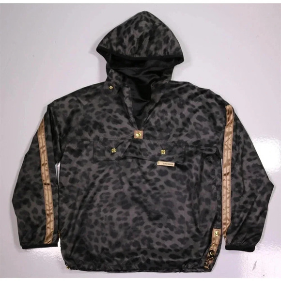 Astrid Andersen Green Leopard Print Hooded Pullover Rain Jacket Unisex Small - Picture 2 of 10